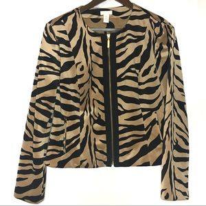 Chico’s Tiger Animal Print Jacket Pockets Zipper